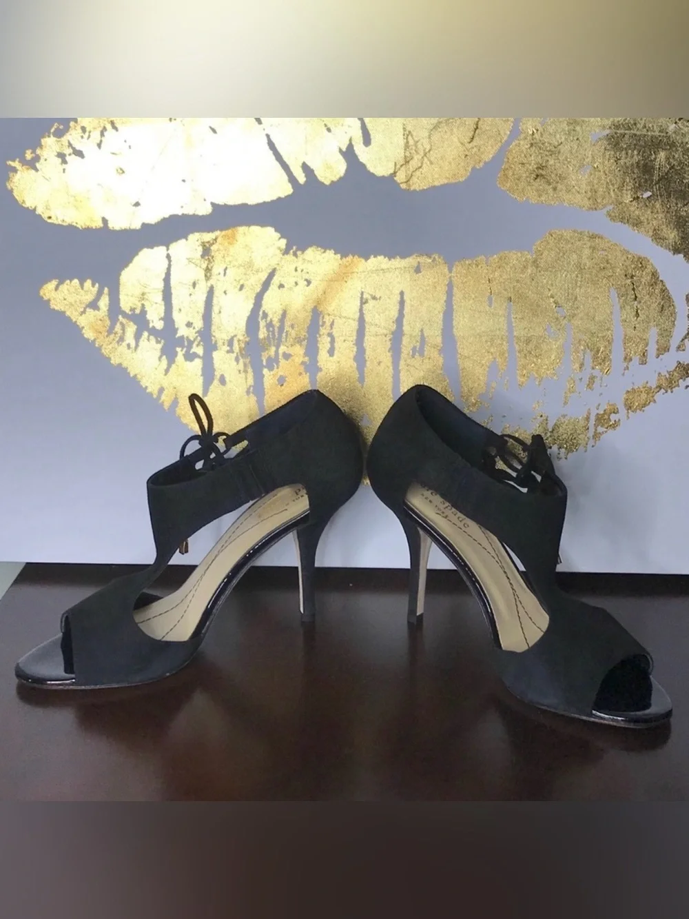 Kate Spade Black Velvet Cut Out Black Lace-Up Open-Toe Women's Heels Size 8